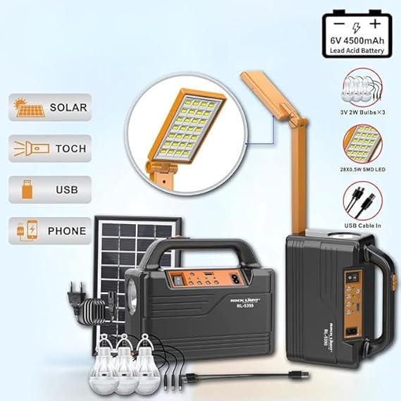 Drumstone (10+7 Years Warranty) PRO Solar Mini Inverter Set | 3 LED Bulbs | 4500mAh Battery & Phone Charging